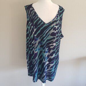 Susan Graver Liquid Knit Top Tunic Sleeveless V-Neck Artsy Animal Plus Size 3X